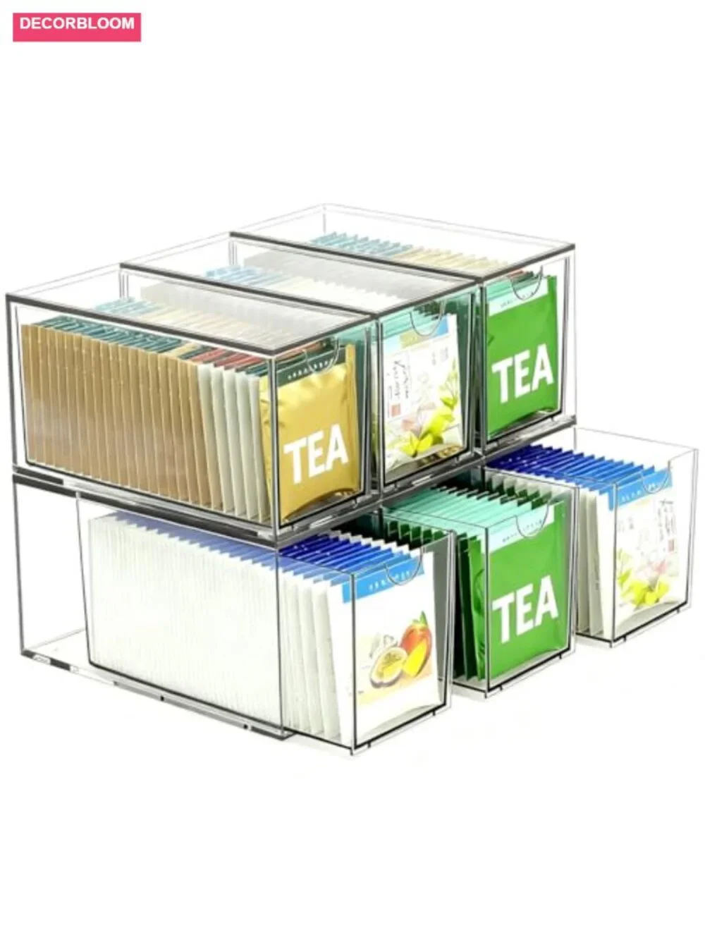 6 Pack Stackable Tea Bag Organizer Drawers Clear Acrylic Kitchen Storage